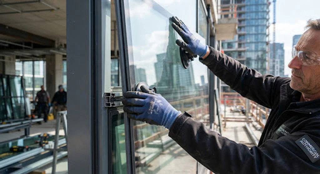 Glazier fitting hardware to a commercial window system