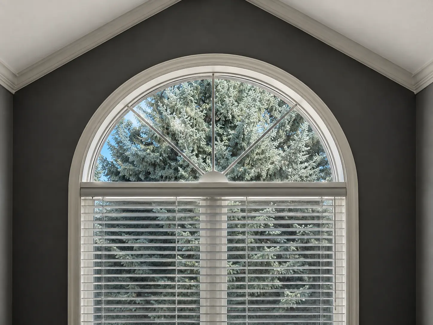 Custom arched residential window with white trim